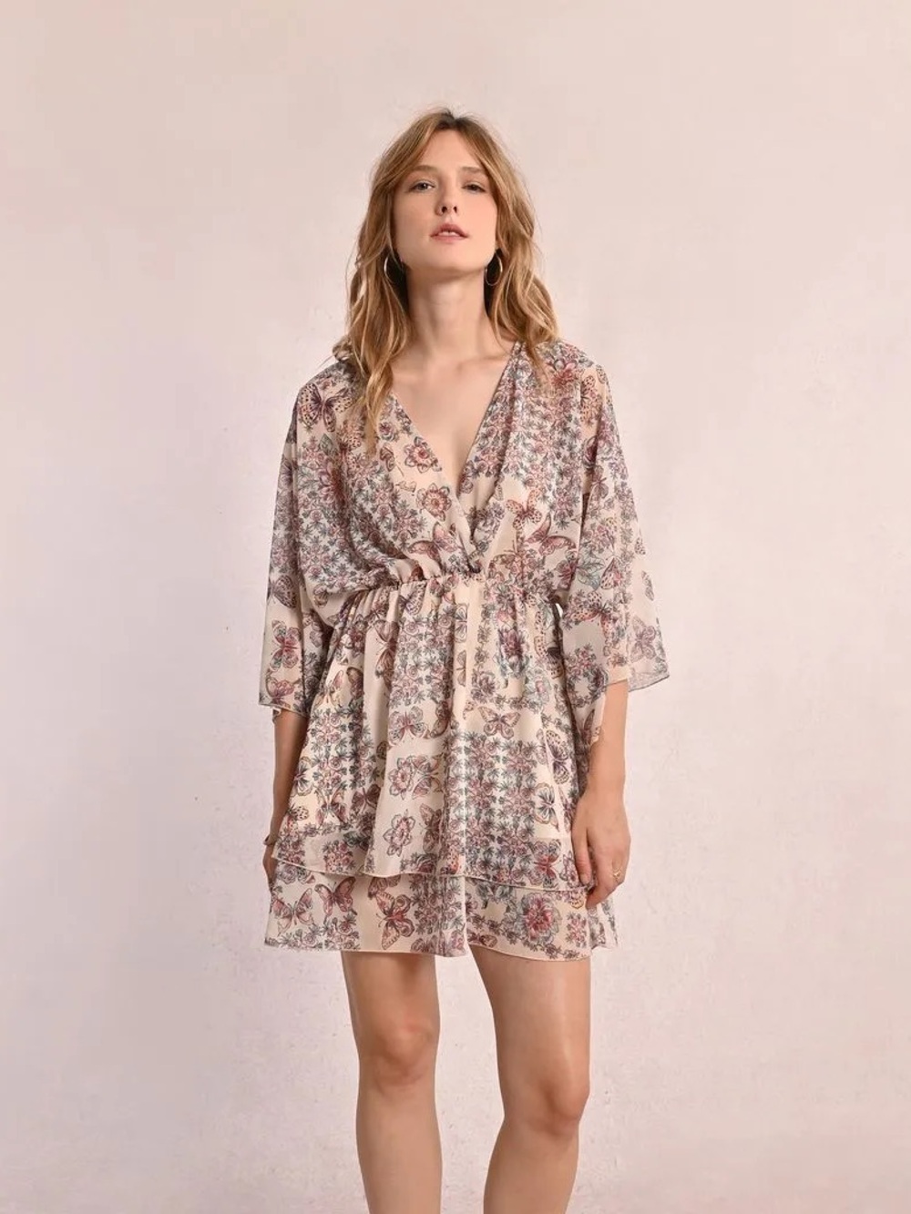 Molly Bracken Beige Floral & Butterfly Mini Dress